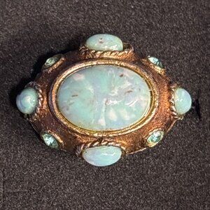 Vintage Boho Turquoise Adjustable Ring With Bronze-Toned Setting